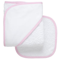 Cotton terry hooded towel and washcloth for baby to toddlers with pink small gingham check trimmed hood, 3 Marthas
