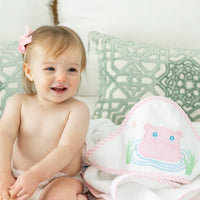 Hooded towel for baby with pink hippo, 3 Marthas