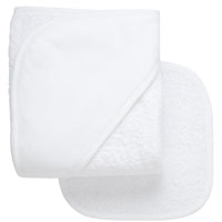 Cotton terry hooded towel and washcloth for baby to toddlers with white seersucker stripe trimmed hood, 3 Marthas