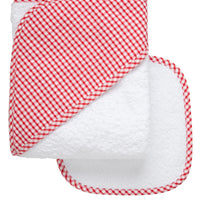 Cotton terry hooded towel and washcloth for baby to toddlers with red gingham check hood, 3 Marthas