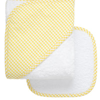 Cotton terry hooded towel and washcloth for baby to toddlers with yellow gingham check hood, 3 Marthas