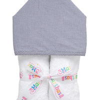 Cotton terry hooded towel for toddler to little kids with navy small gingham check hood, 3 Marthas