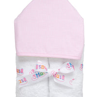 Cotton terry hooded towel for toddler to little kids with pink small gingham check hood, 3 Marthas