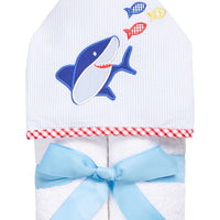 Cotton towel blue shark and fish applique, 3 Marthas