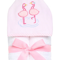 Children's towel with pink flamingo design on hood, 3 Marthas