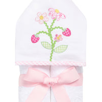 Children's hooded towel with a flower and strawberry applique, 3 Marthas