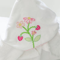 Children's hooded towel with a flower and strawberry applique, 3 Marthas