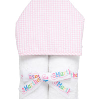 Cotton terry hooded towel for toddler to little kids with pink gingham check hood, 3 Marthas