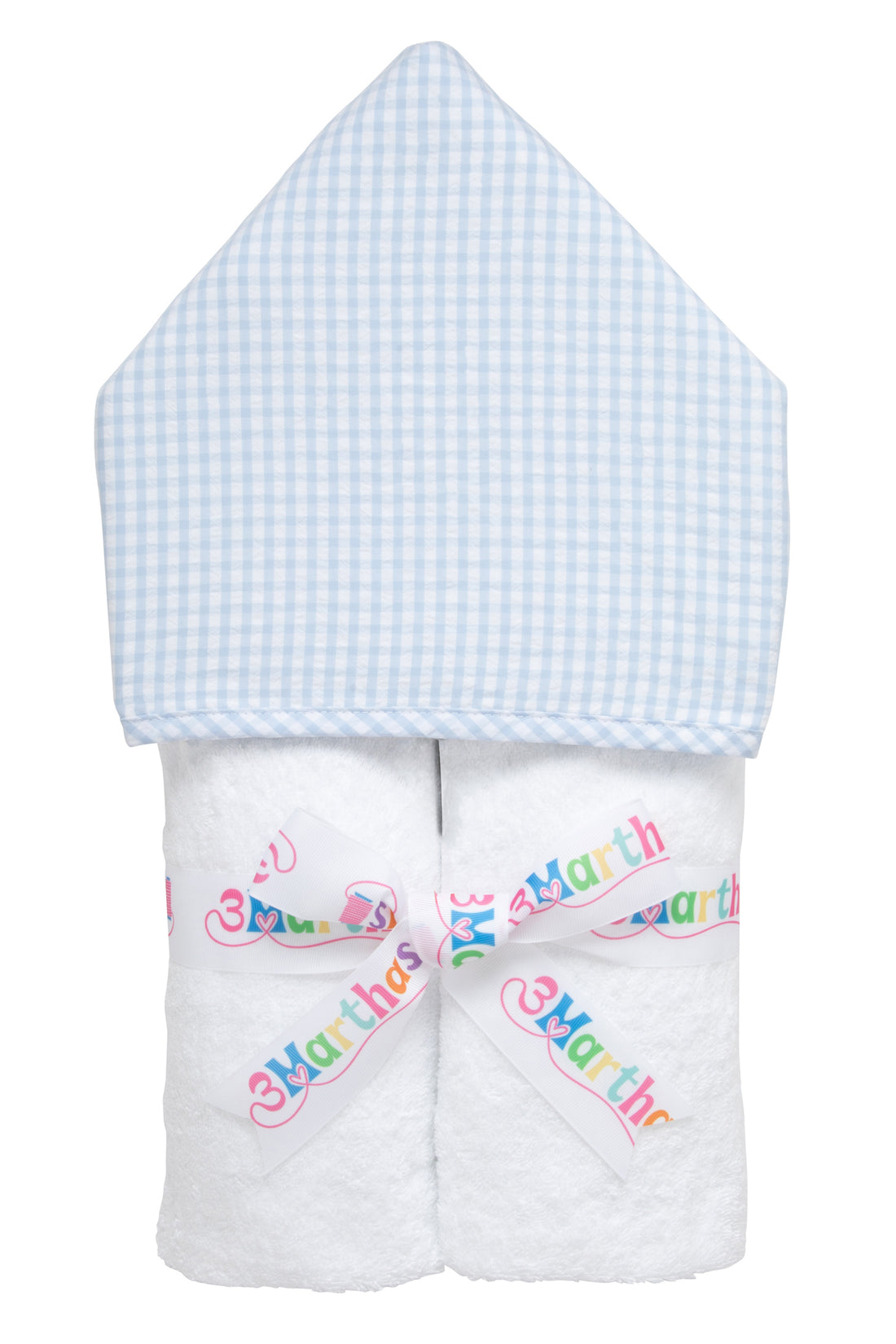 Cotton terry hooded towel for toddler to little kids with blue gingham check hood, 3 Marthas