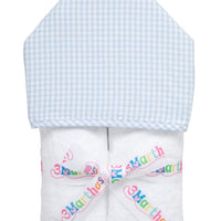 Cotton terry hooded towel for toddler to little kids with blue gingham check hood, 3 Marthas