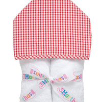 Cotton terry hooded towel for toddler to little kids with red gingham check hood, 3 Marthas