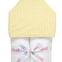 Cotton terry hooded towel for toddler to little kids with yellow gingham check hood, 3 Marthas