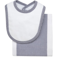 Cotton newborn bib and burp set for baby with navy small gingham check fabric, 3 Marthas