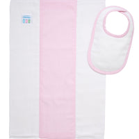 Cotton newborn bib and burp set for baby with pink small gingham check fabric, 3 Marthas