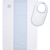 Cotton newborn bib and burp set for baby with blue small gingham check fabric, 3 Marthas