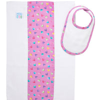 Cotton newborn bib and burp set for baby girl with multi hearts print fabric, 3 Marthas