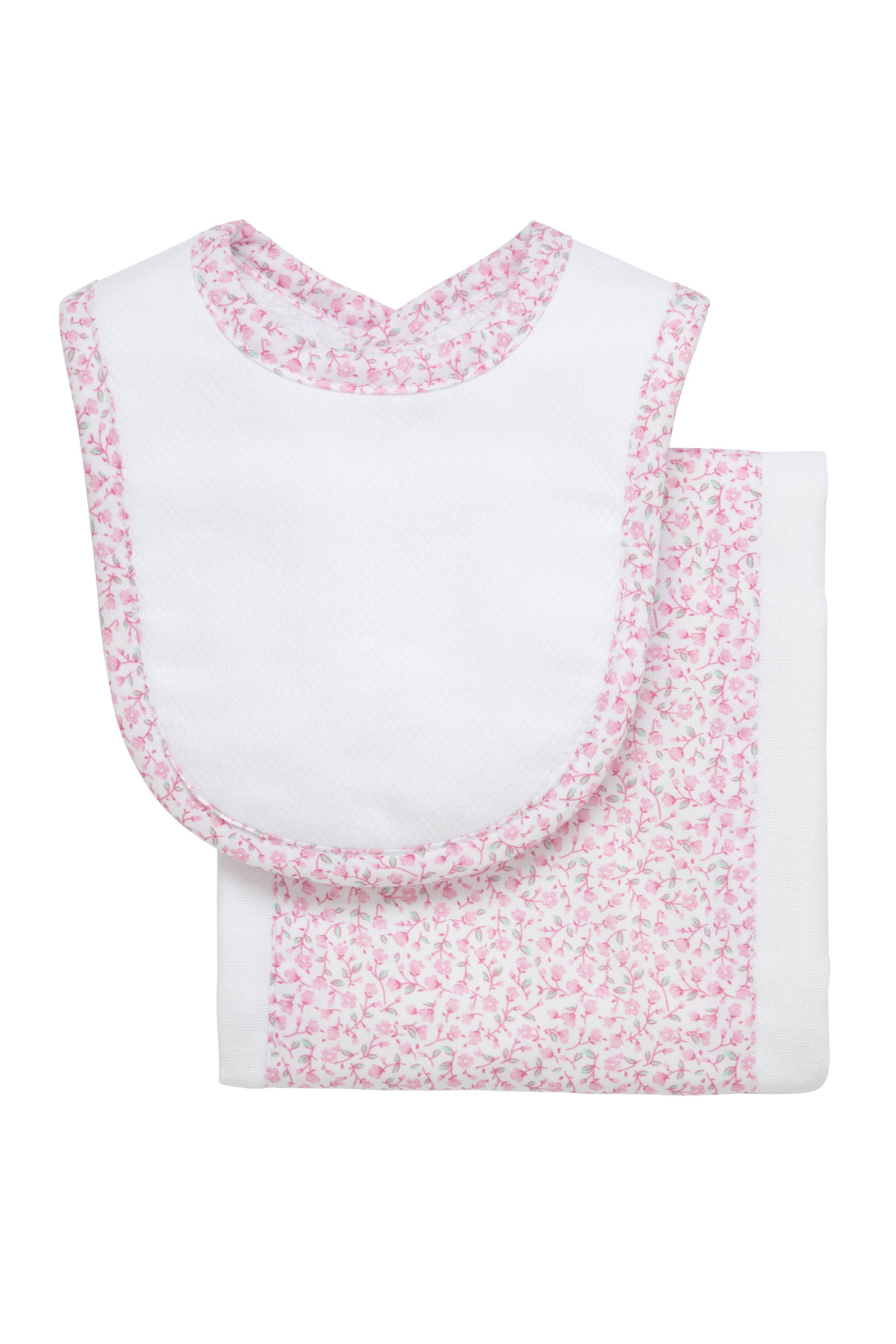 Cotton newborn bib and burp set for baby girl with pink floral fabric, 3 Marthas
