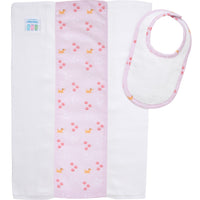 Cotton newborn bib and burp set for baby boy with pink puppy and paw print fabric, 3 Marthas