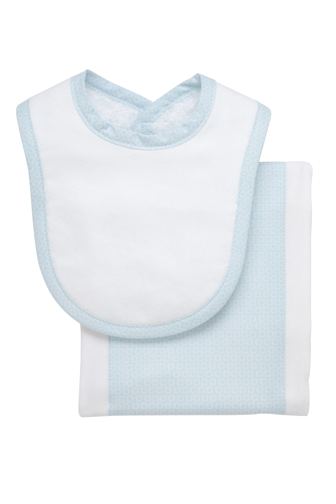 Cotton newborn bib and burp set for baby with light blue dot fabric, 3 Marthas