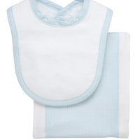 Cotton newborn bib and burp set for baby with light blue dot fabric, 3 Marthas