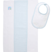 Cotton newborn bib and burp set for baby with light blue dot fabric, 3 Marthas