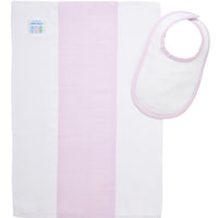 Cotton newborn bib and burp set for baby with light pink dot fabric, 3 Marthas