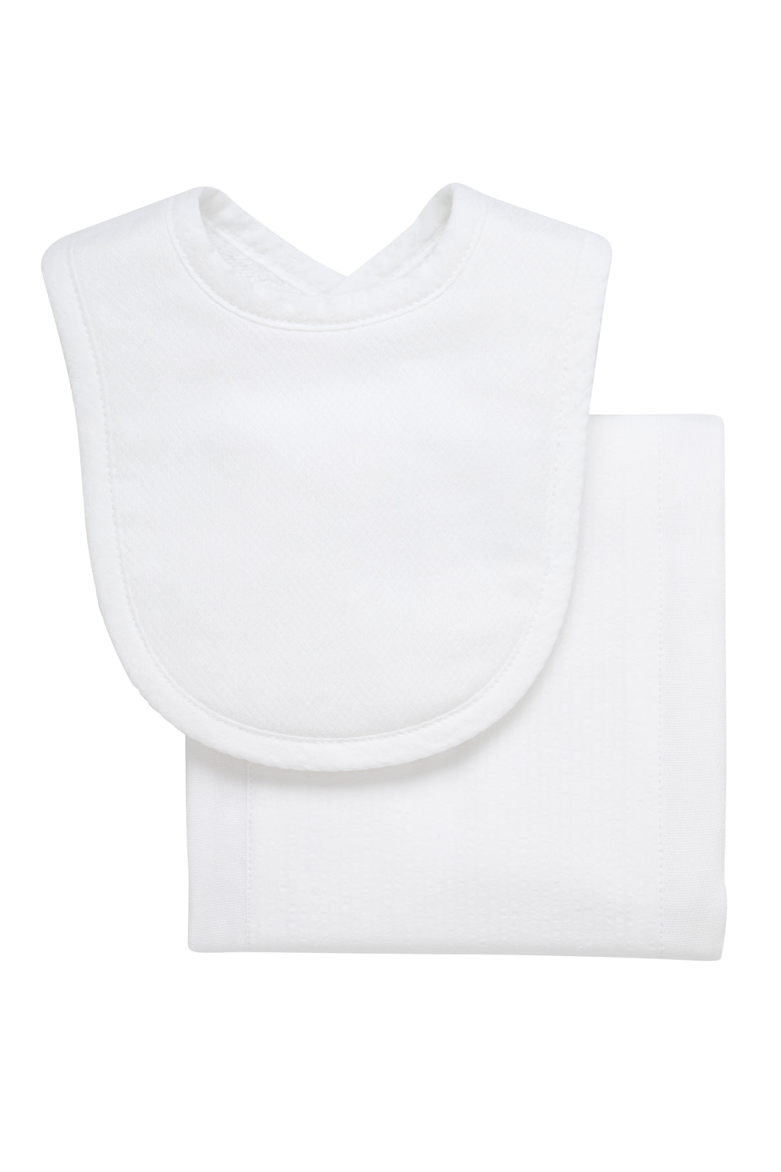 Cotton newborn bib and burp set for baby with white seersucker stripe fabric, 3 Marthas