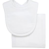 Cotton newborn bib and burp set for baby with white seersucker stripe fabric, 3 Marthas