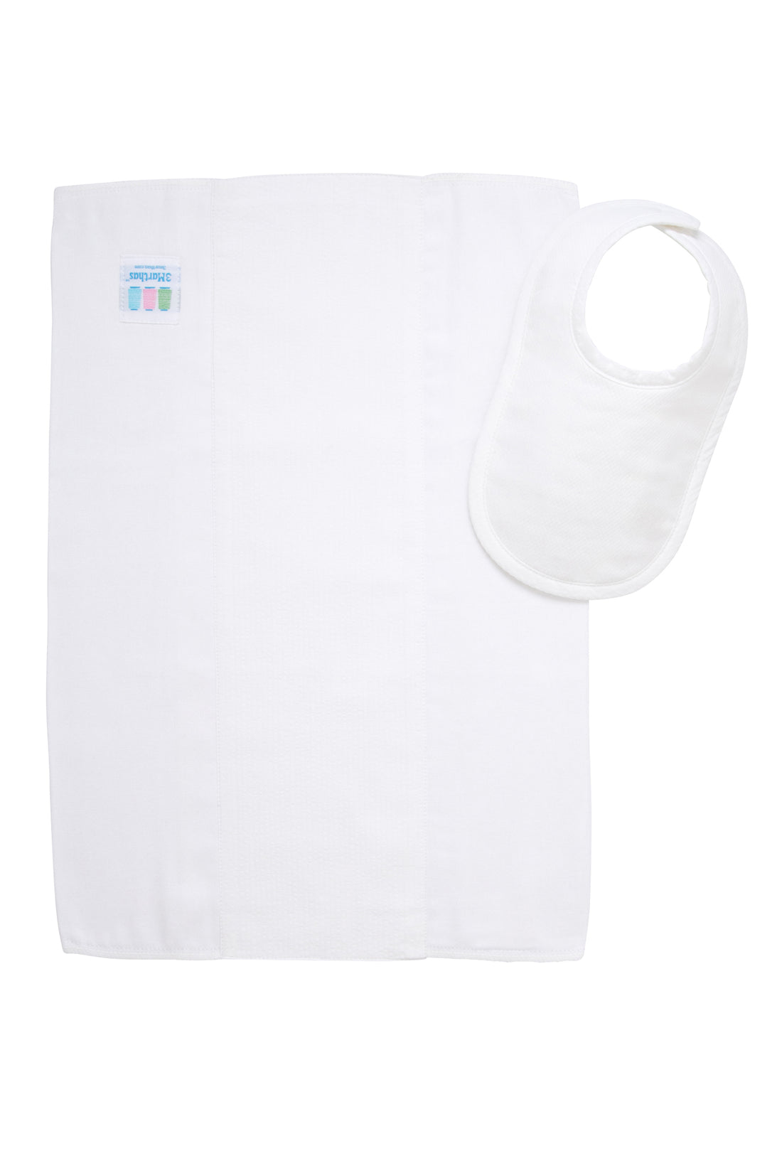 Cotton newborn bib and burp set for baby with white seersucker stripe fabric, 3 Marthas