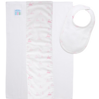 Cotton newborn bib and burp set for baby girl with pink sailboat fabric, 3 Marthas