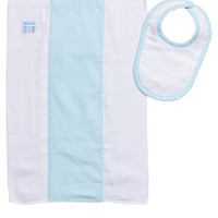 Cotton newborn bib and burp set for baby with aqua stripe fabric, 3 Marthas