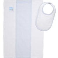 Cotton newborn bib and burp set for baby with blue seersucker stripe fabric, 3 Marthas