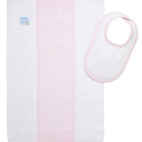 Cotton newborn bib and burp set for baby with pink seersucker stripe fabric, 3 Marthas