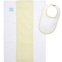 Cotton newborn bib and burp set for baby with green gingham check fabric, 3 Marthas