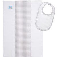 Cotton newborn bib and burp set for baby with gray gingham check fabric, 3 Marthas