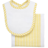Cotton newborn bib and burp set for baby with yellow gingham check fabric, 3 Marthas