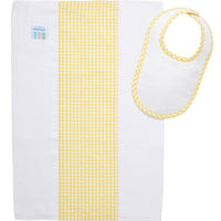 Cotton newborn bib and burp set for baby with yellow gingham check fabric, 3 Marthas