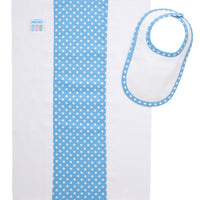 Cotton newborn bib and burp set for baby with blue dot fabric, 3 Marthas