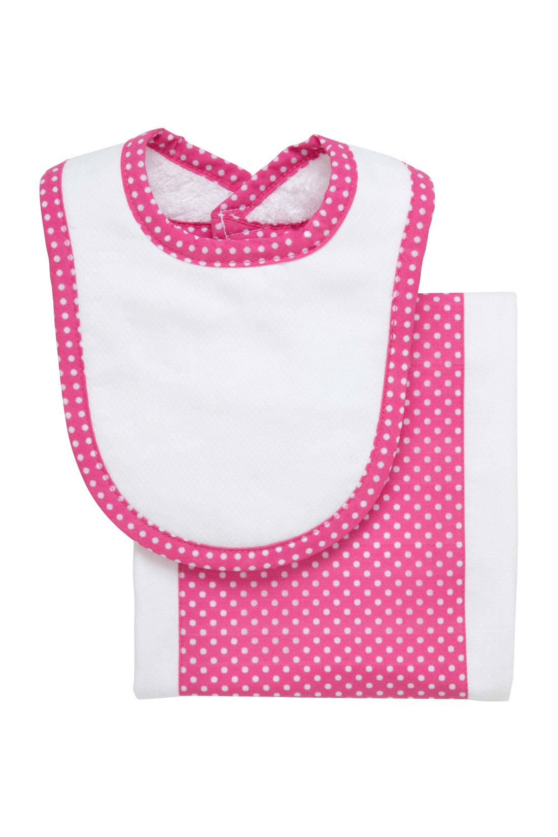 Cotton newborn bib and burp set for baby girl with pink dot fabric, 3 Marthas