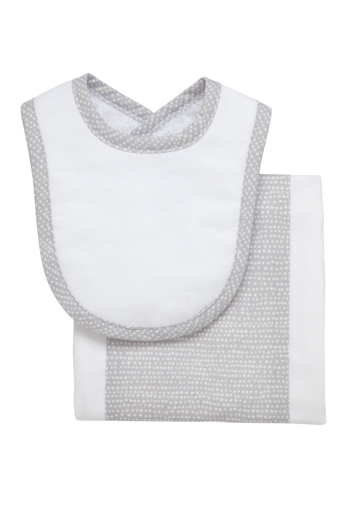Cotton newborn bib and burp set for baby with gray dot fabric, 3 Marthas