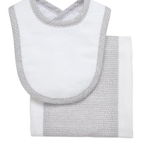 Cotton newborn bib and burp set for baby with gray dot fabric, 3 Marthas