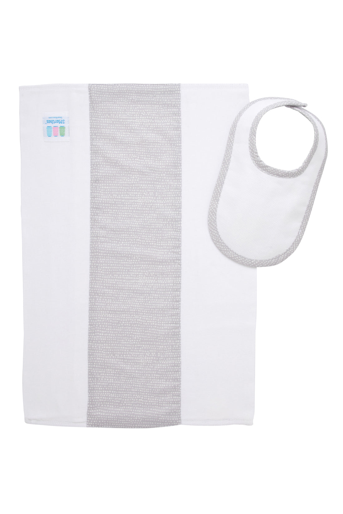 Cotton newborn bib and burp set for baby with gray dot fabric, 3 Marthas