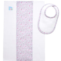 Cotton newborn bib and burp set for baby with pink floral fabric, 3 Marthas