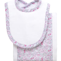 Cotton newborn bib and burp set for baby with pink floral fabric, 3 Marthas