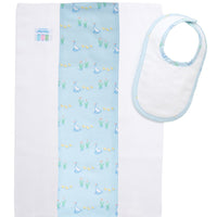 Cotton newborn bib and burp set for baby with blue duck print fabric, 3 Marthas
