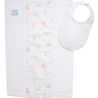 Cotton newborn bib and burp set for baby with pastel bunny print fabric, 3 Marthas