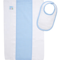 Cotton newborn bib and burp set for baby boy with blue grid dot fabric, 3 Marthas