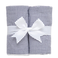Two cotton burp cloths for baby with navy small gingham check fabric, 3 Marthas