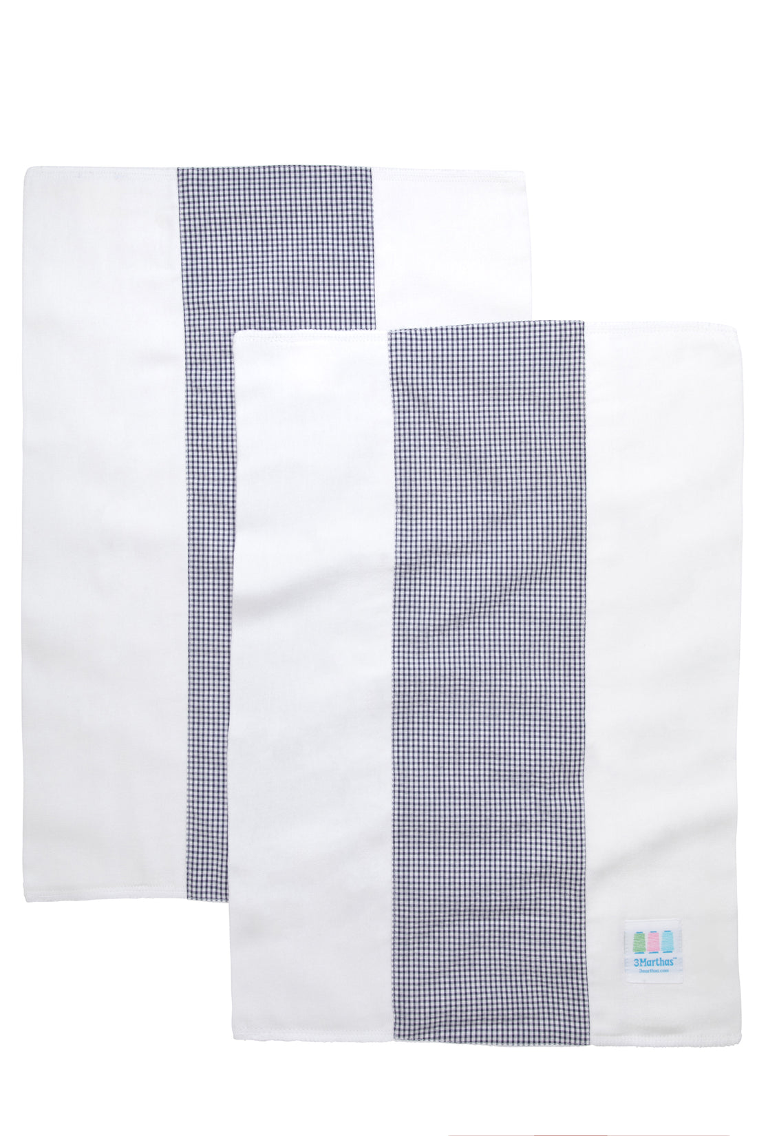 Two cotton burp cloths for baby with navy small gingham check fabric, 3 Marthas