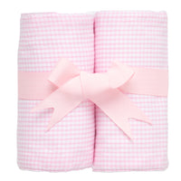 Two cotton burp cloths for baby with pink small gingham check fabric, 3 Marthas